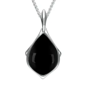 Sterling Silver Whitby Jet Framed Pear Necklace