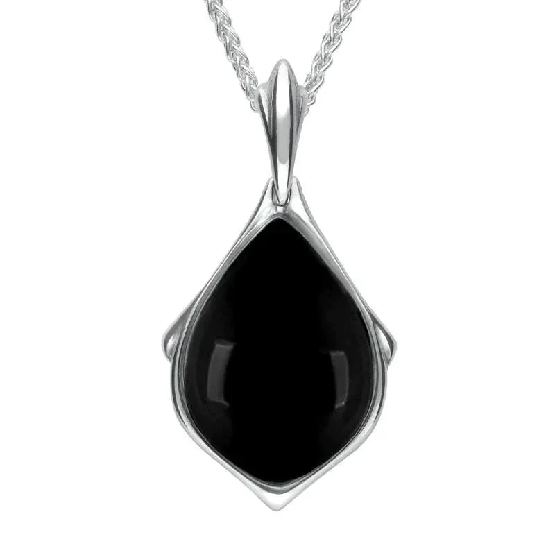 Sterling Silver Whitby Jet Framed Pear Necklace