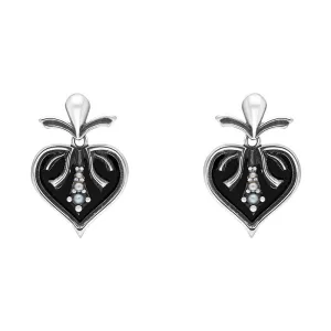 Sterling Silver Whitby Jet Freshwater Pearl Victoriana Drop Earrings D