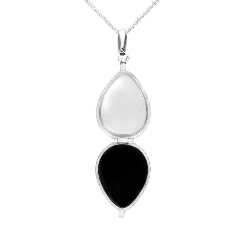 Sterling Silver Whitby Jet Glass Pear Shaped Locket