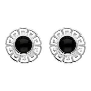 Sterling Silver Whitby Jet Greek Style Stud Earrings