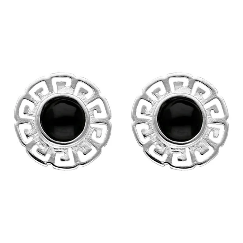 Sterling Silver Whitby Jet Greek Style Stud Earrings