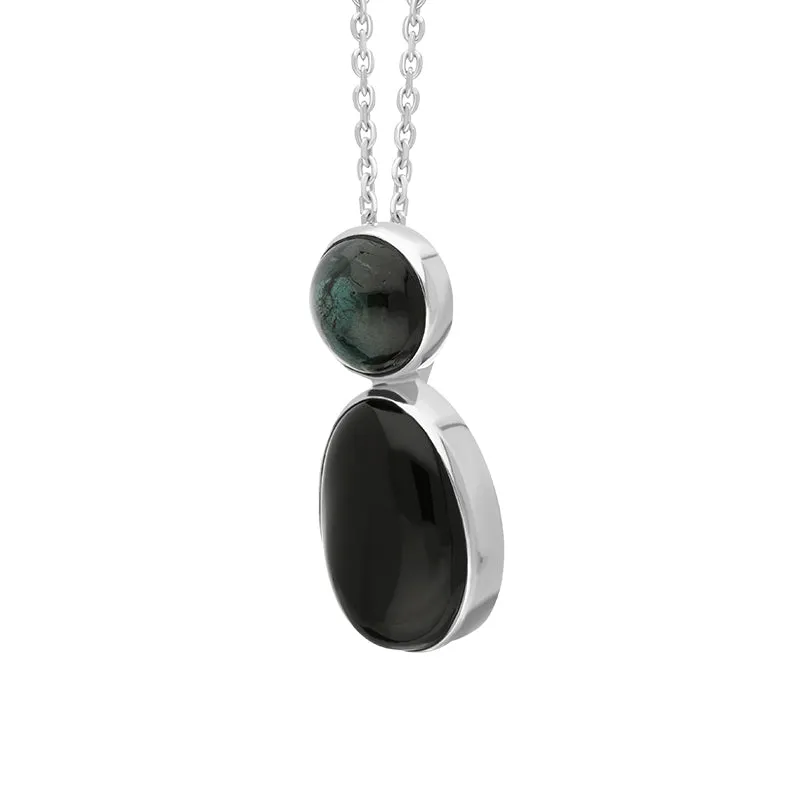 Sterling Silver Whitby Jet Green Tourmaline Round Oval Two Stone Necklace