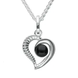 Sterling Silver Whitby Jet Half Ridged Heart Necklace