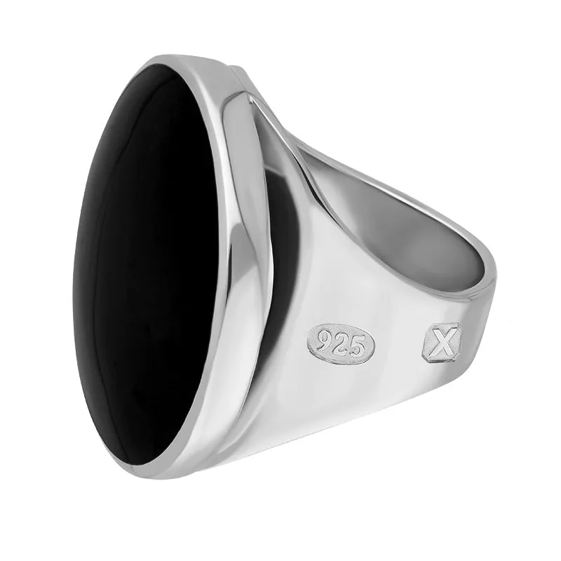 Sterling Silver Whitby Jet Hallmark Medium Round Ring
