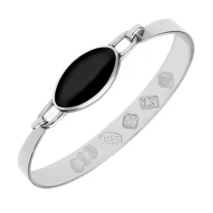 Sterling Silver Whitby Jet Hallmark Wide Oval Bangle
