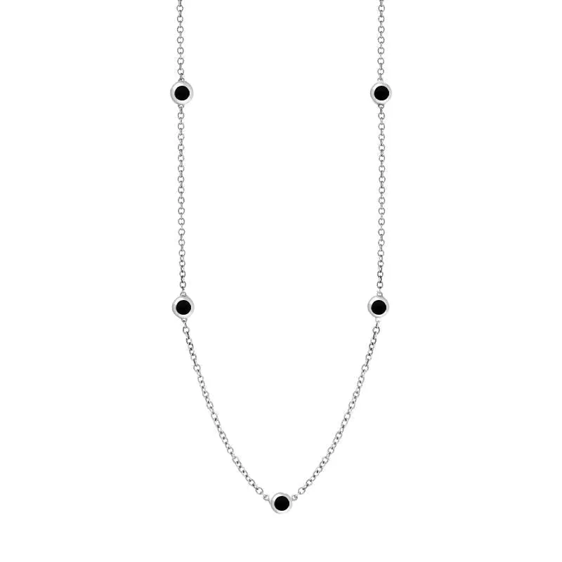 Sterling Silver Whitby Jet Heart Link Disc Chain Necklace