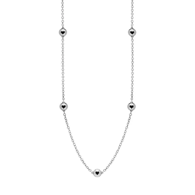 Sterling Silver Whitby Jet Heart Link Disc Chain Necklace