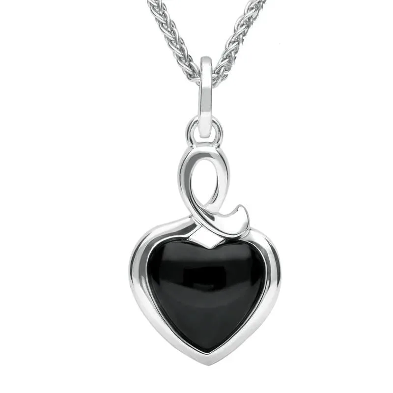 Sterling Silver Whitby Jet Heart Loop Necklace