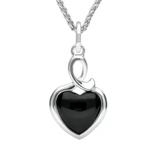 Sterling Silver Whitby Jet Heart Loop Necklace