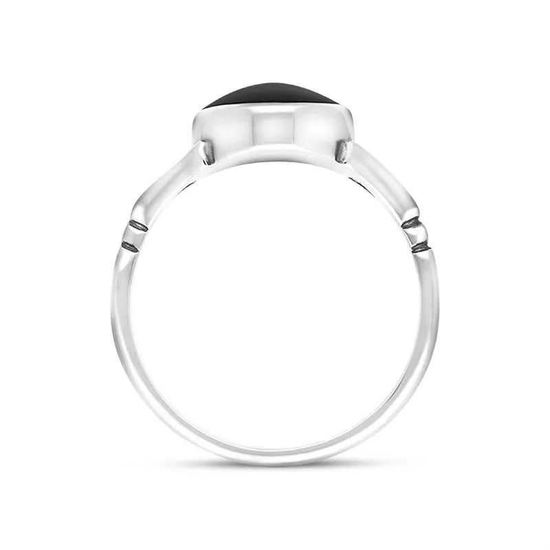 Sterling Silver Whitby Jet Heritage Oval Split Shoulder Ring