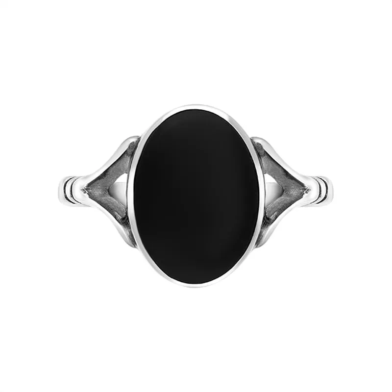 Sterling Silver Whitby Jet Heritage Oval Split Shoulder Ring
