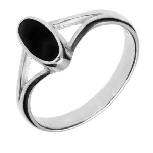 Sterling Silver Whitby Jet Heritage Oval Split Shoulder Ring