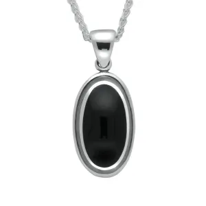 Sterling Silver Whitby Jet Heritage Ribbed Oval Necklace