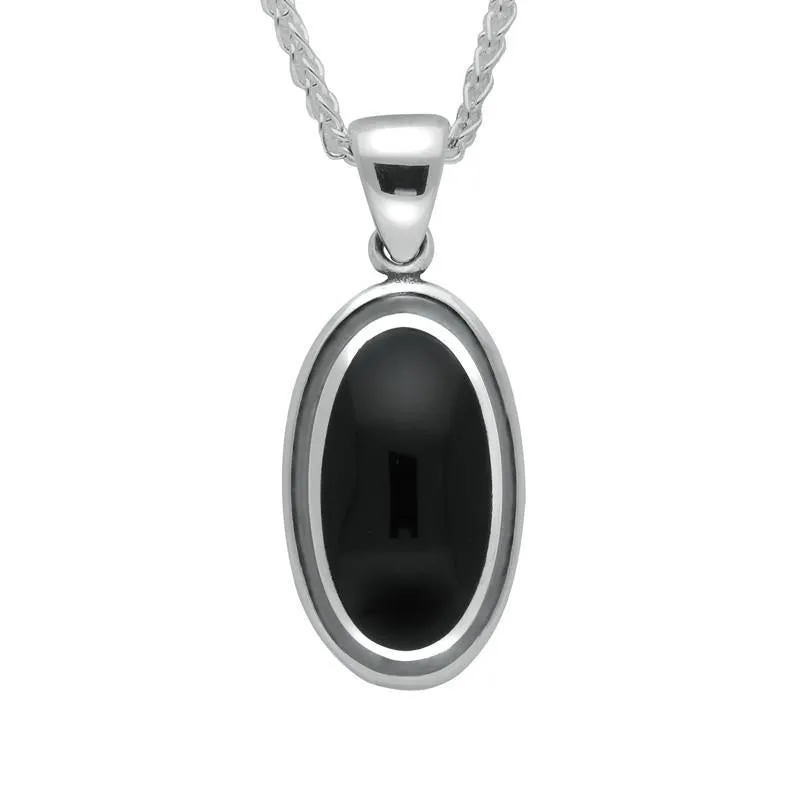 Sterling Silver Whitby Jet Heritage Ribbed Oval Necklace