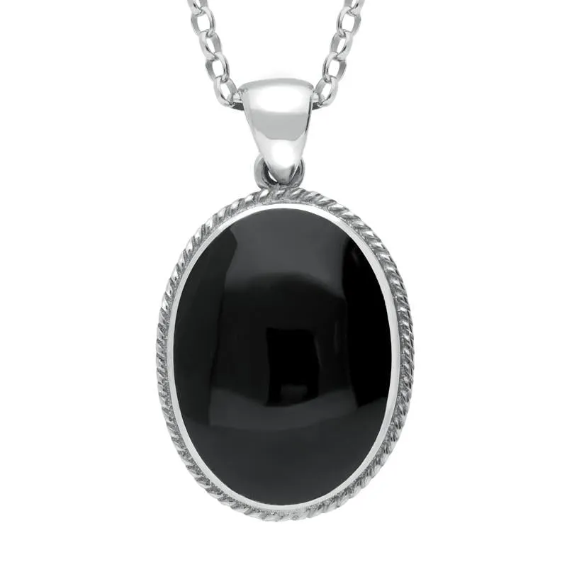 Sterling Silver Whitby Jet Heritage Rope Edge Large Oval Pendant