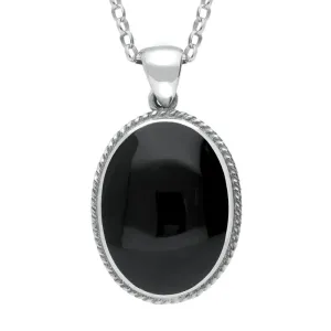 Sterling Silver Whitby Jet Heritage Rope Edge Large Oval Pendant