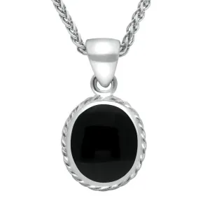 Sterling Silver Whitby Jet Heritage Rope Edge Oval Pendant