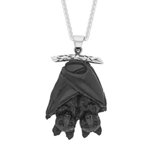 Sterling Silver Whitby Jet Hugging Bats Necklace