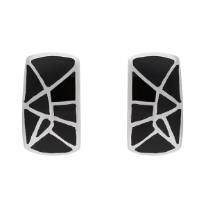 Sterling Silver Whitby Jet Inlaid Abstract Curved Oblong Stud Earrings