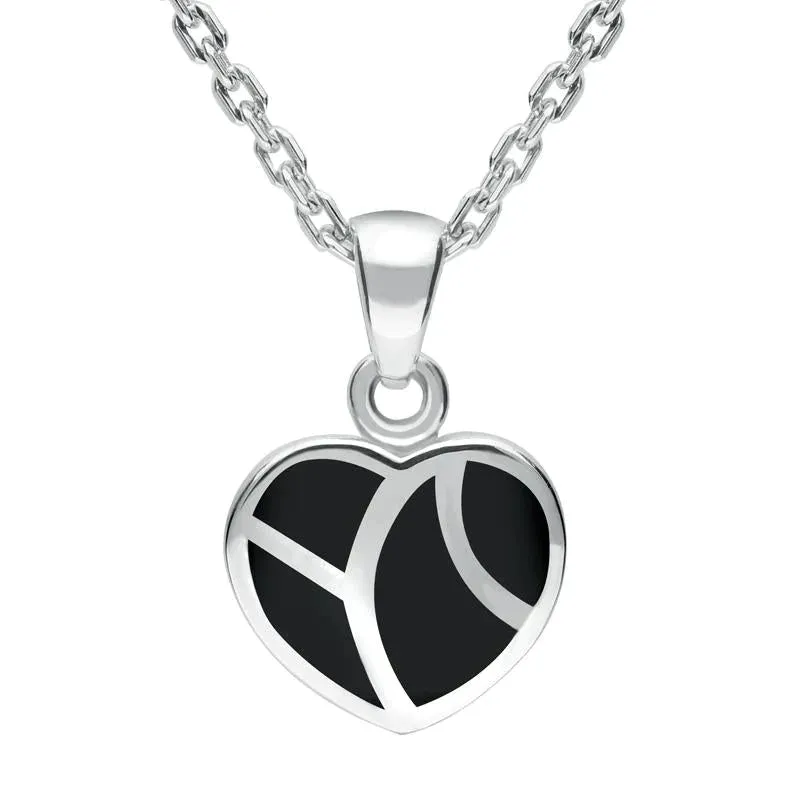 Sterling Silver Whitby Jet Inlaid Heart Necklace