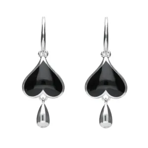 Sterling Silver Whitby Jet Inverted Heart Teardrop Hook Earrings