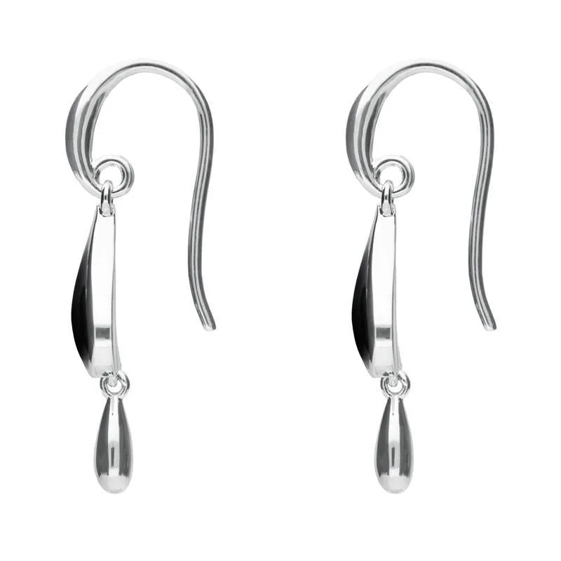 Sterling Silver Whitby Jet Inverted Heart Teardrop Hook Earrings