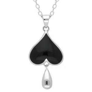 Sterling Silver Whitby Jet Inverted Heart Teardrop Necklace