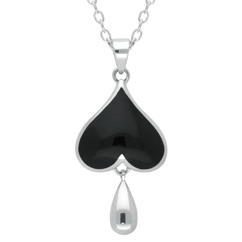 Sterling Silver Whitby Jet Inverted Heart Teardrop Necklace