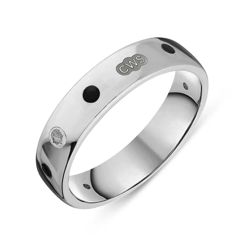 Sterling Silver Whitby Jet King's Coronation Hallmark 5mm Ring D
