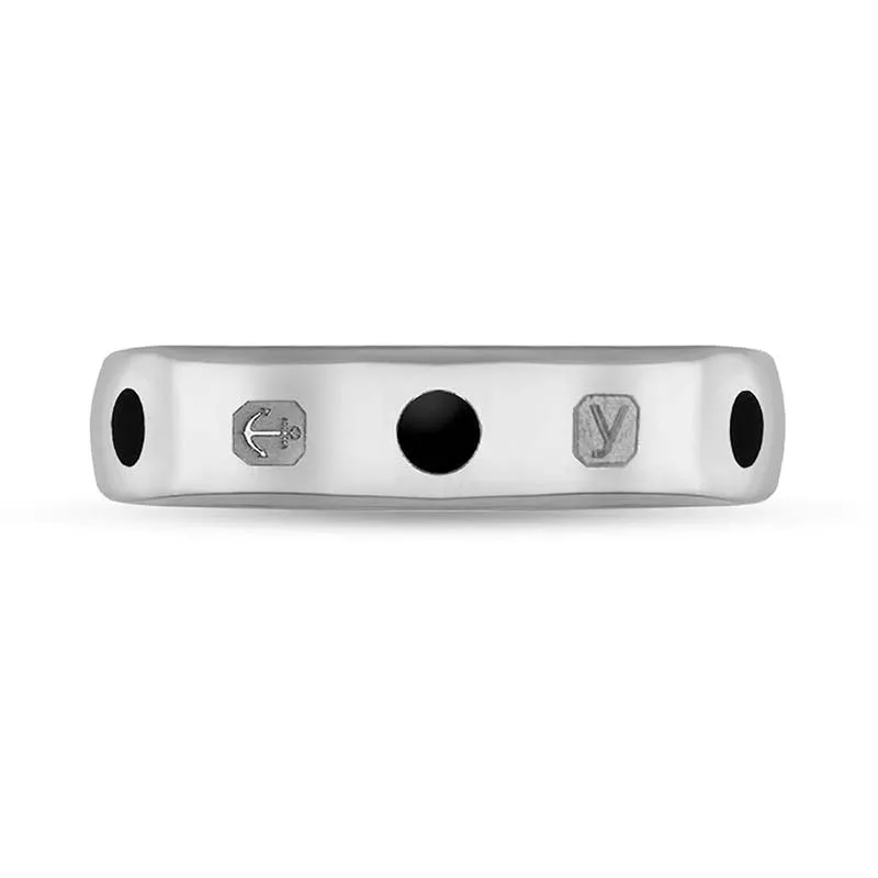 Sterling Silver Whitby Jet King's Coronation Hallmark 5mm Ring D
