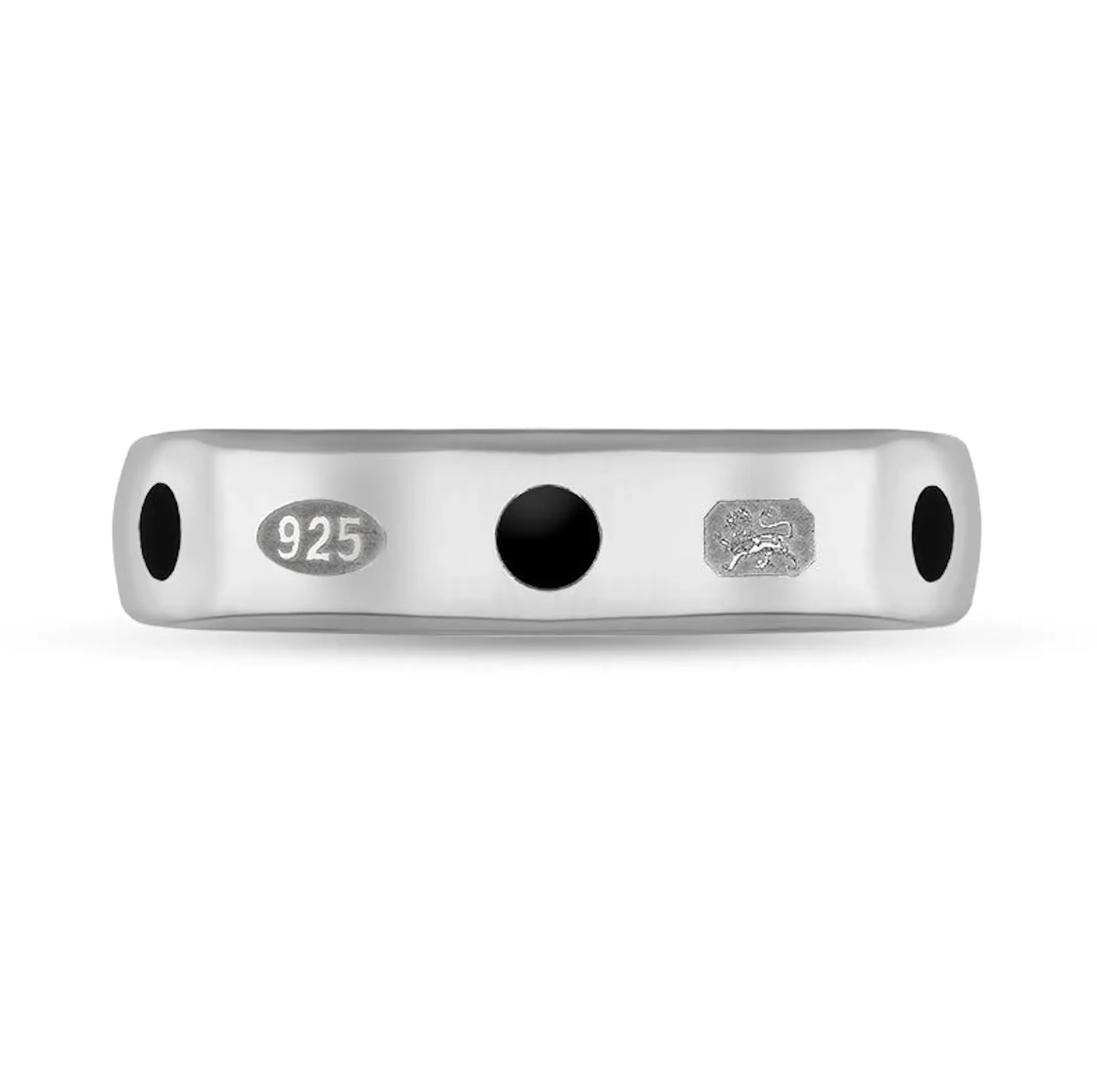 Sterling Silver Whitby Jet King's Coronation Hallmark 5mm Ring D