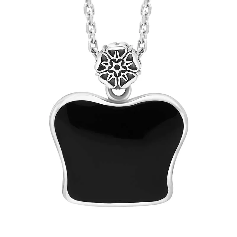 Sterling Silver Whitby Jet King's Coronation Hallmark Small Crown Emblem Necklace D
