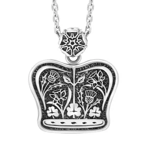 Sterling Silver Whitby Jet King's Coronation Hallmark Small Crown Emblem Necklace D