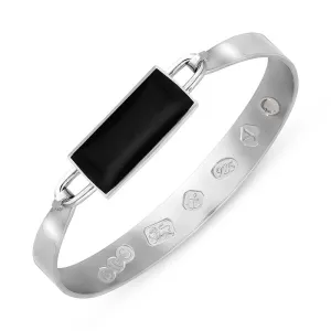 Sterling Silver Whitby Jet King's Coronation Hallmark Wide Oblong Bangle D