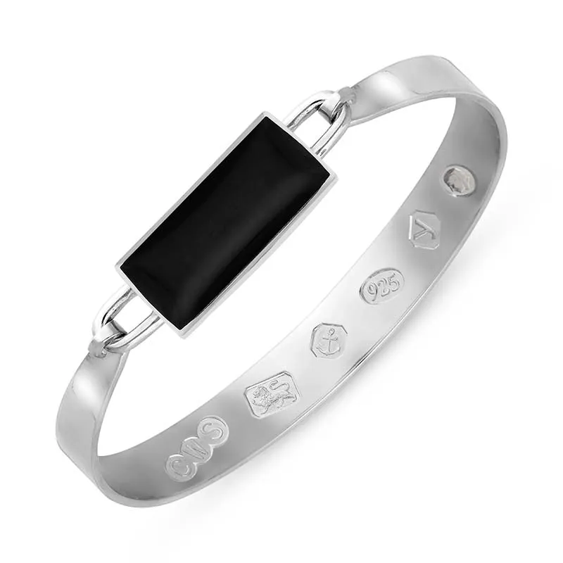 Sterling Silver Whitby Jet King's Coronation Hallmark Wide Oblong Bangle D