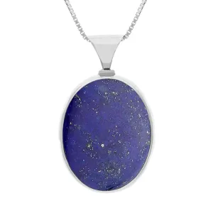 Sterling Silver Whitby Jet Lapis King's Coronation Hallmark Double Sided Oval Necklace D
