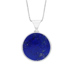 Sterling Silver Whitby Jet Lapis King's Coronation Hallmark Double Sided Round Necklace D