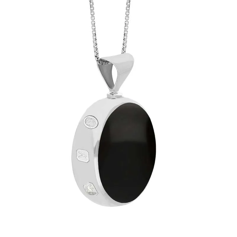 Sterling Silver Whitby Jet Lapis King's Coronation Hallmark Double Sided Round Necklace D