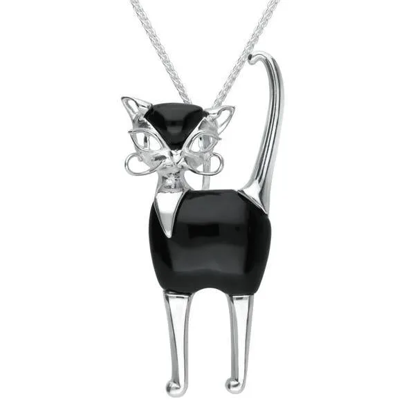 Sterling Silver Whitby Jet Large Cat Necklace