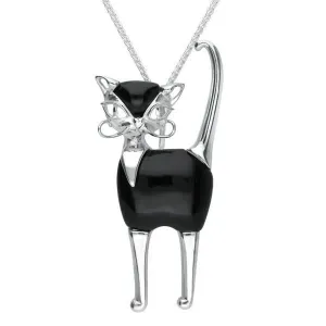 Sterling Silver Whitby Jet Large Cat Necklace