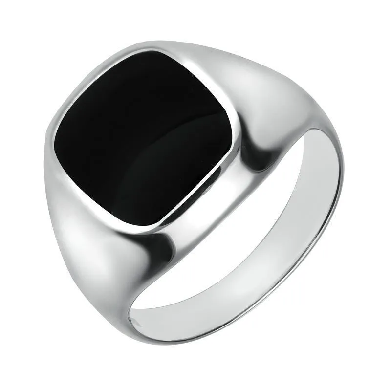 Sterling Silver Whitby Jet Large Cushion Signet Ring