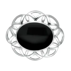 Sterling Silver Whitby Jet Large Flower Brooch