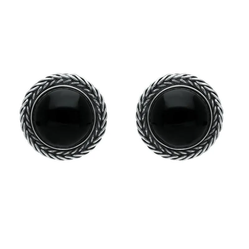 Sterling Silver Whitby Jet Large Round Foxtail Stud Earrings D