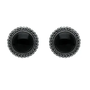Sterling Silver Whitby Jet Large Round Foxtail Stud Earrings D