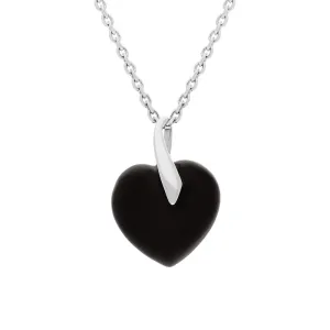 Sterling Silver Whitby Jet Leaf Bail Small Carved Heart Necklace