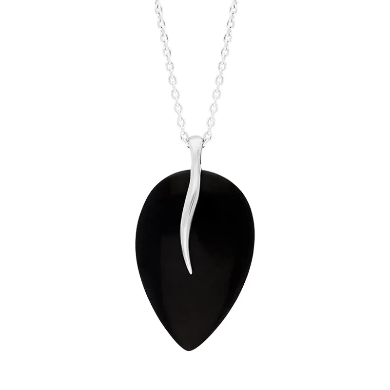 Sterling Silver Whitby Jet Leaf Necklace