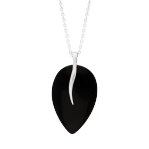 Sterling Silver Whitby Jet Leaf Necklace