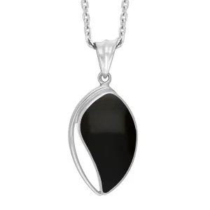 Sterling Silver Whitby Jet Leaf Shape Open Frame Necklace D