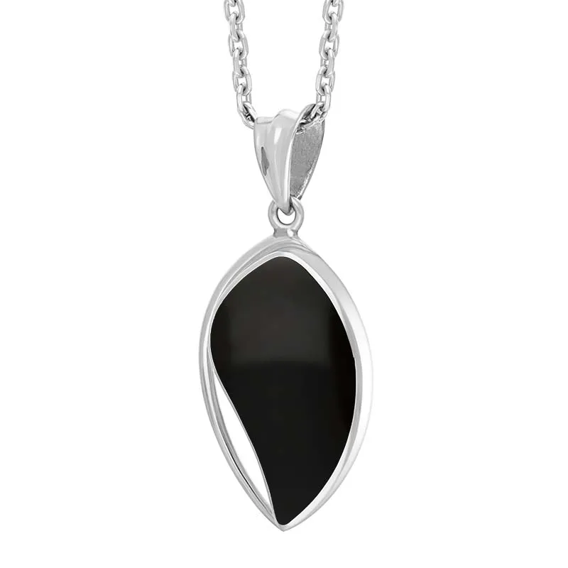 Sterling Silver Whitby Jet Leaf Shape Open Frame Necklace D